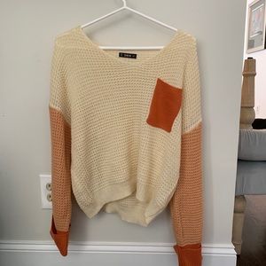 SHEIN Orange and Cream Sweater-size s
